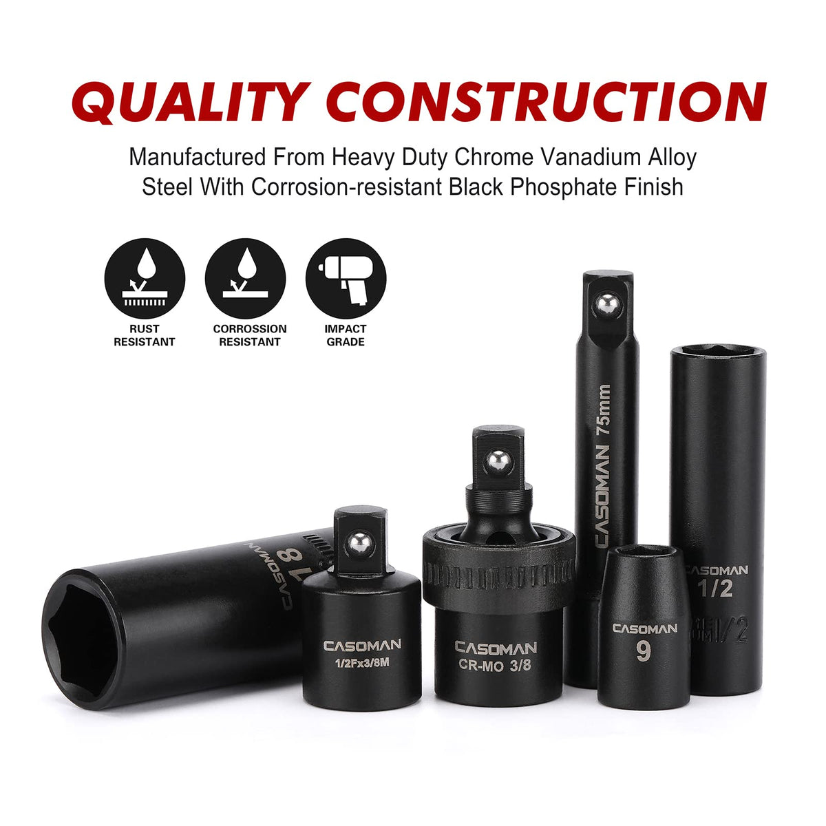 CASOMAN reducer adapter 1/2 to 3/8 supports mixed-tool setups.