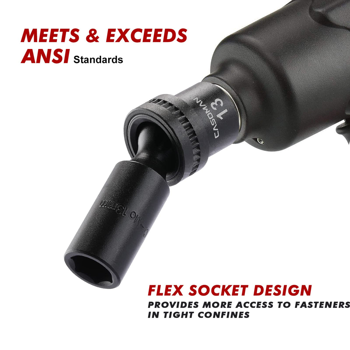 Casoman 15mm deep socket for 3/8-inch drive broad compatibility.