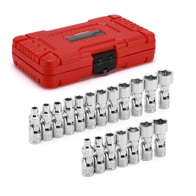 CASOMAN 19Pcs drive universal joint socket set for versatile access in tight spaces.