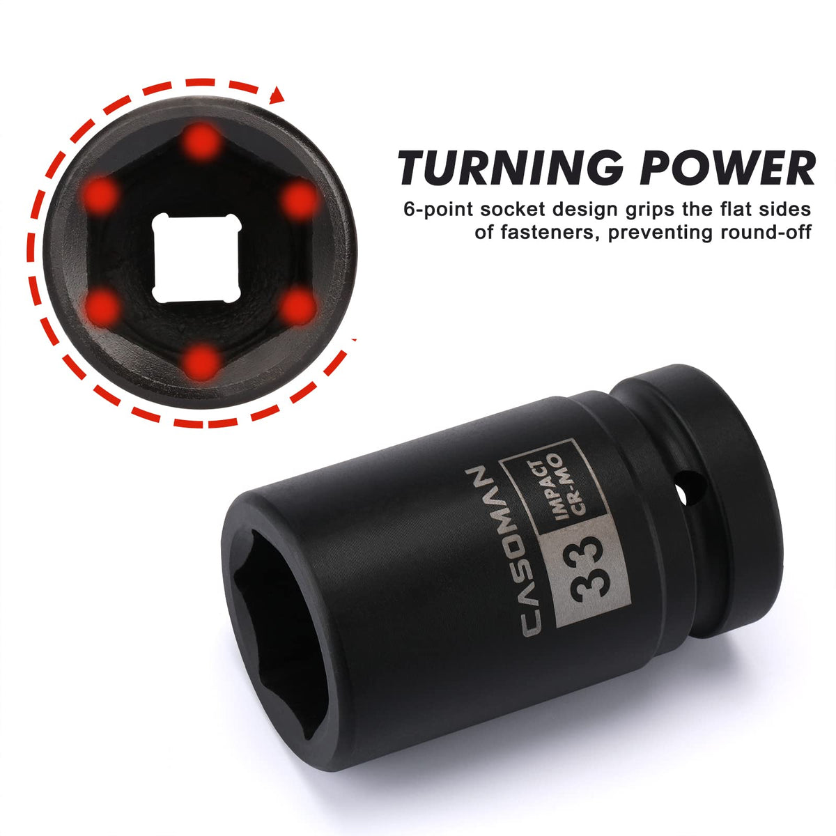The CASOMAN 27mm deep socket suits axle nuts in tight spaces.