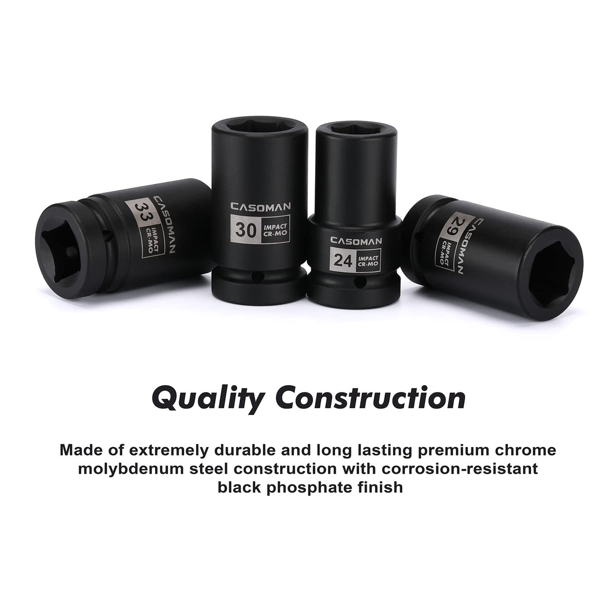 The CASOMAN 33mm deep socket provides solid grip on large fasteners.