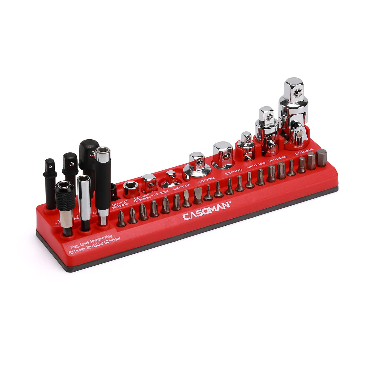 CASOMAN magnetic socket holder top view showing organized bits for quick access