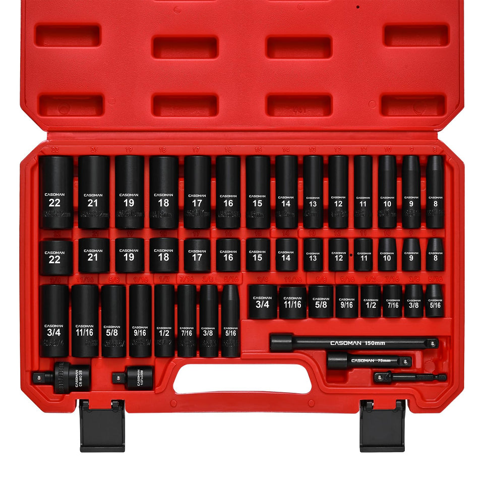 CASOMAN 3/8-drive impact socket set full kit for professional repairs.