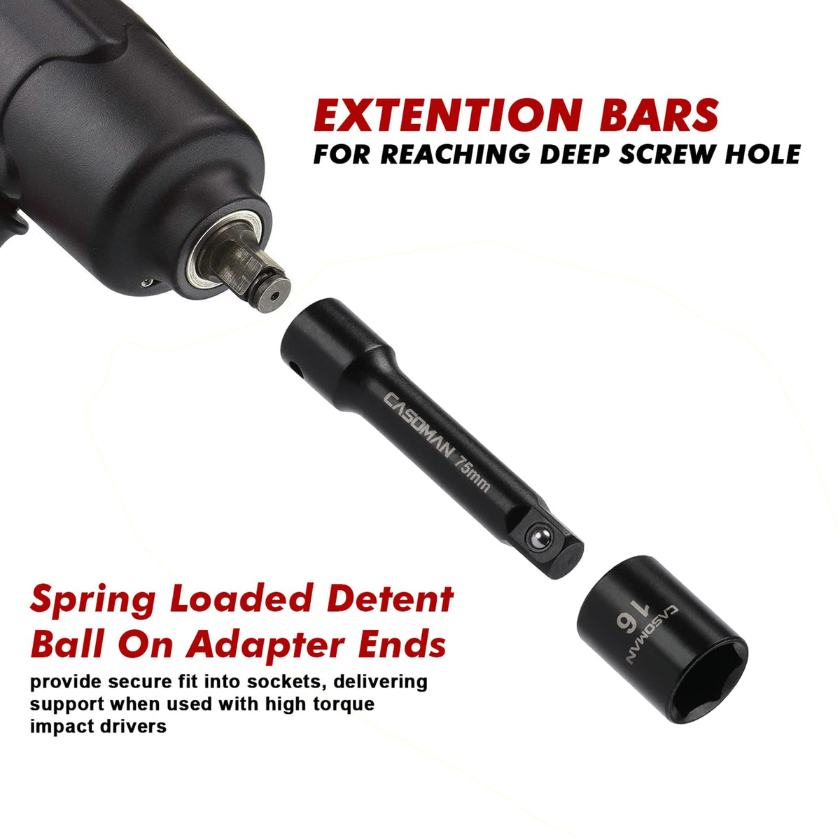 CASOMAN 3/8 universal joint enables flexible angles during assemblies.