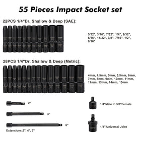 CASOMAN 55PCS metric shallow sockets with clear markings for fast matching