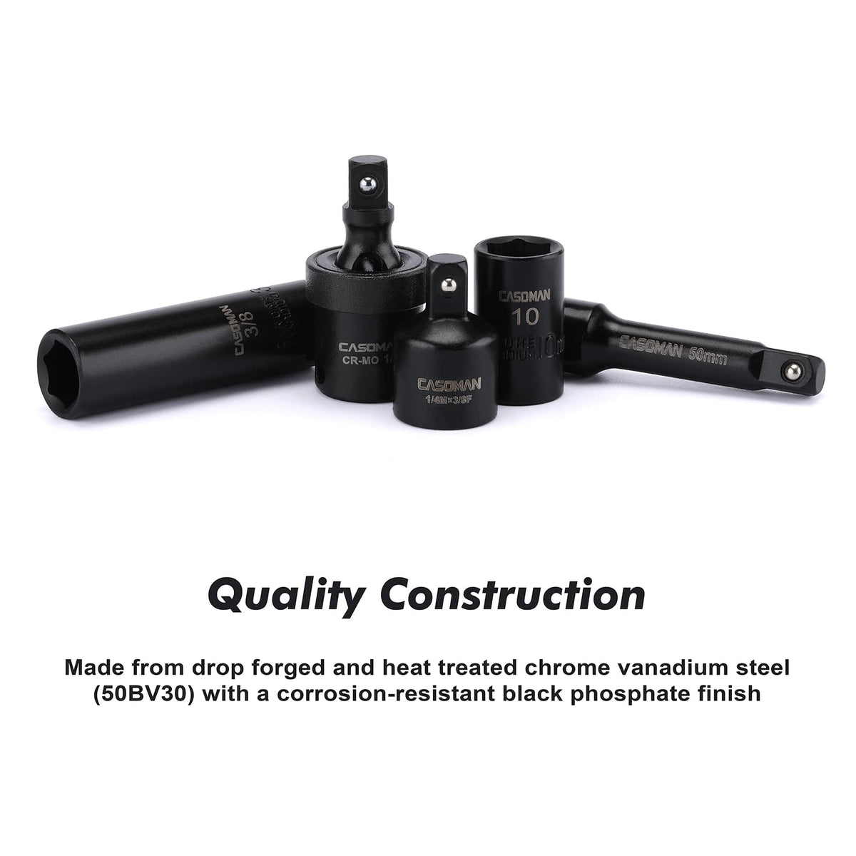 CASOMAN 55PCS SAE shallow sockets designed for tight clearance