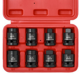 Casoman 8-piece half-inch drive pipe plug set shown for versatile tightening in tight spaces.