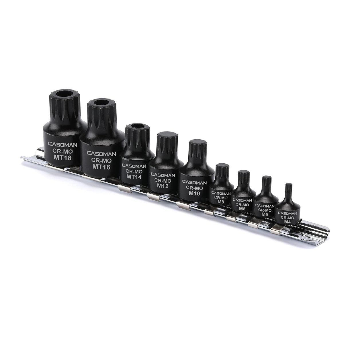 CASOMAN 9-piece low profile bit set with rail for organized storage and easy access