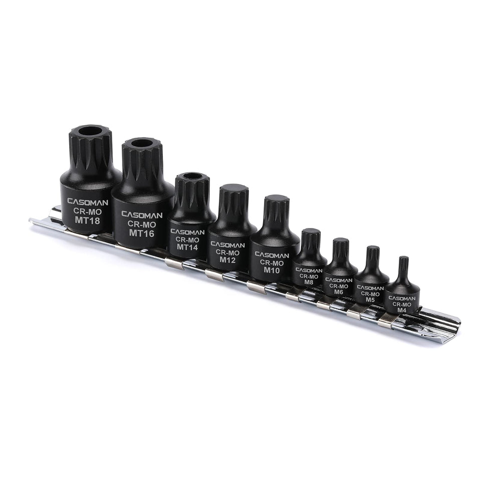 CASOMAN 9-piece low profile bit set with rail for organized storage and easy access
