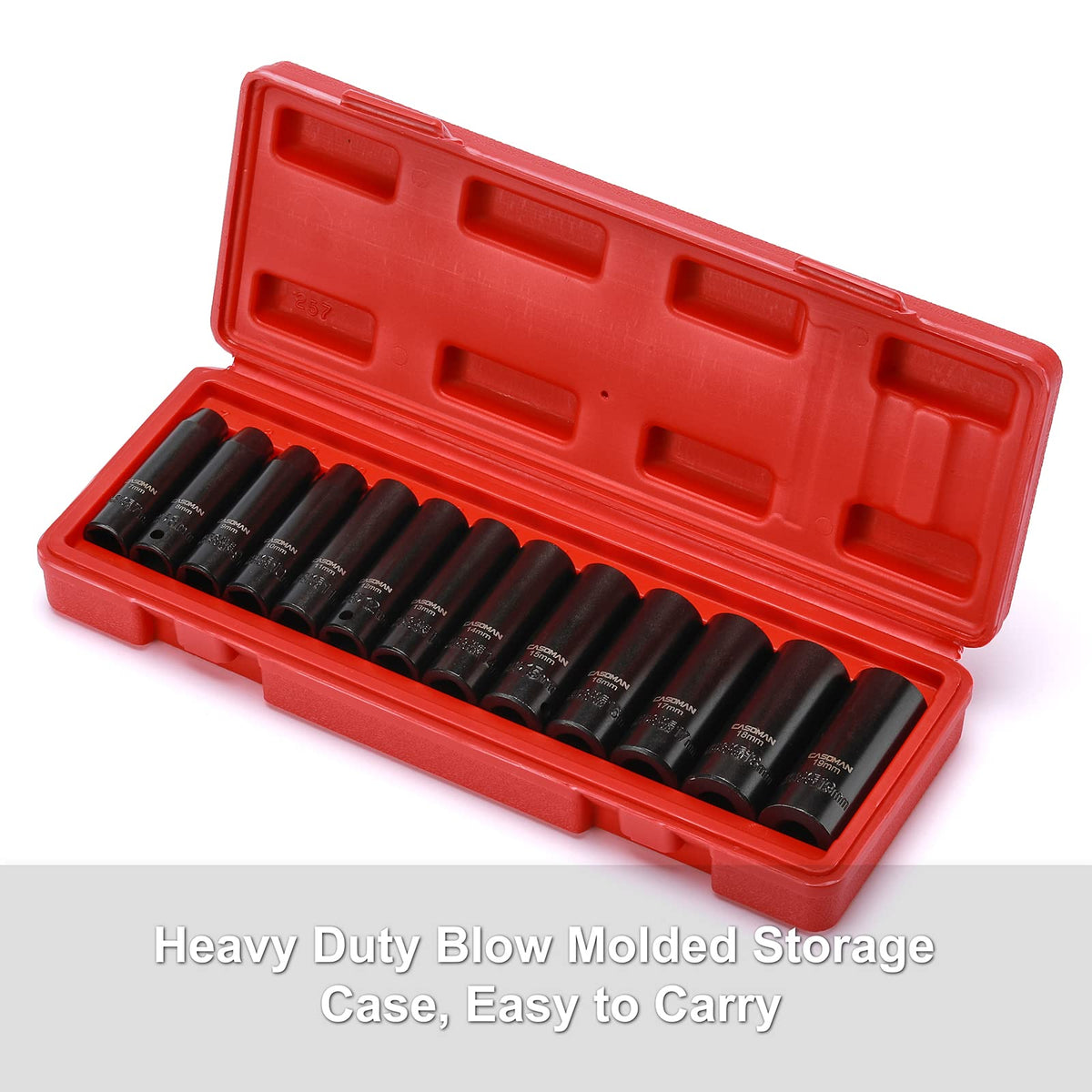 CASOMAN blow-molded storage case keeps sockets organized on site.
