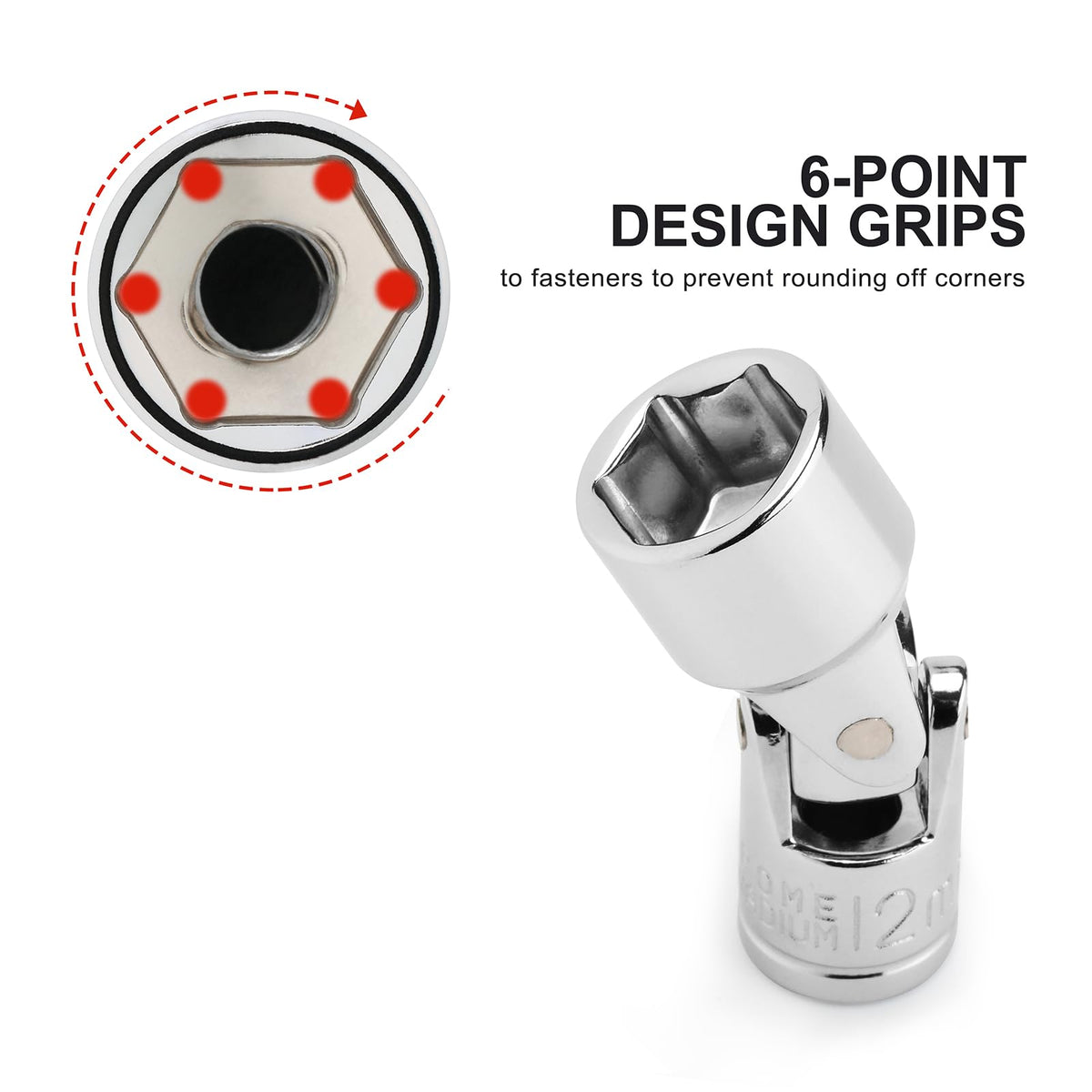 CASOMAN chrome-vanadium finish resists corrosion on heavy-duty sockets.