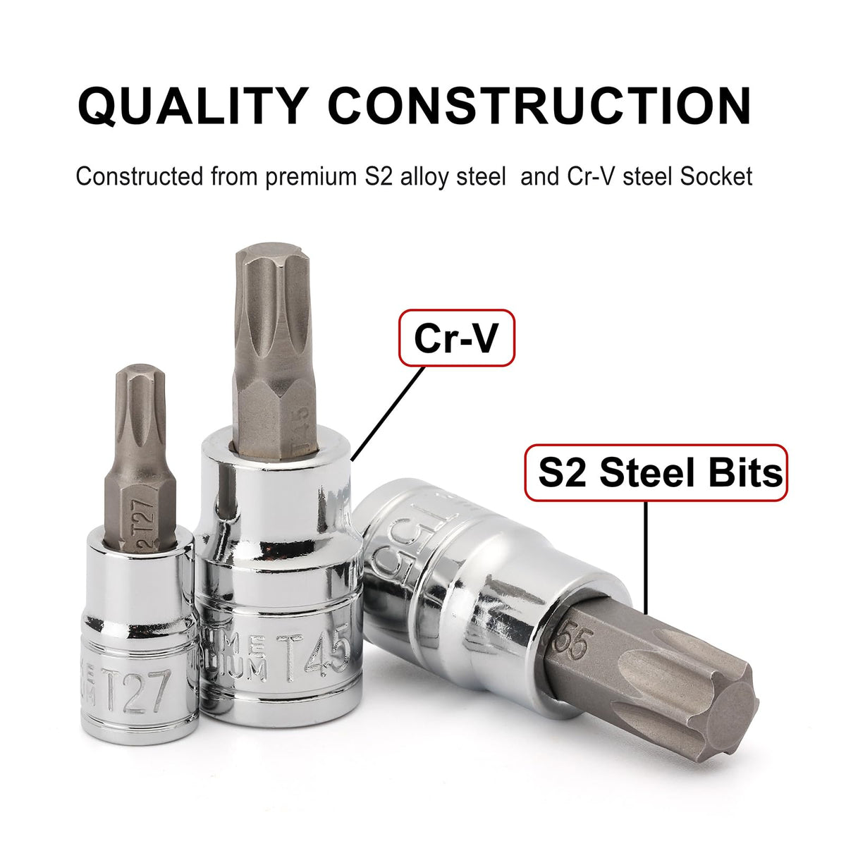 Casoman Cr-V sockets ready for torque transfer on fasteners