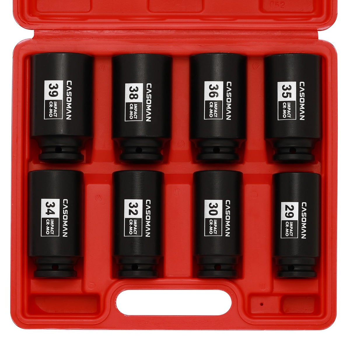 Casoman 29mm deep socket for 12-point fasteners, ideal for axle nut removal.