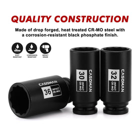 Casoman 35mm deep socket for 12-point fasteners, reduces slipping in tough jobs.