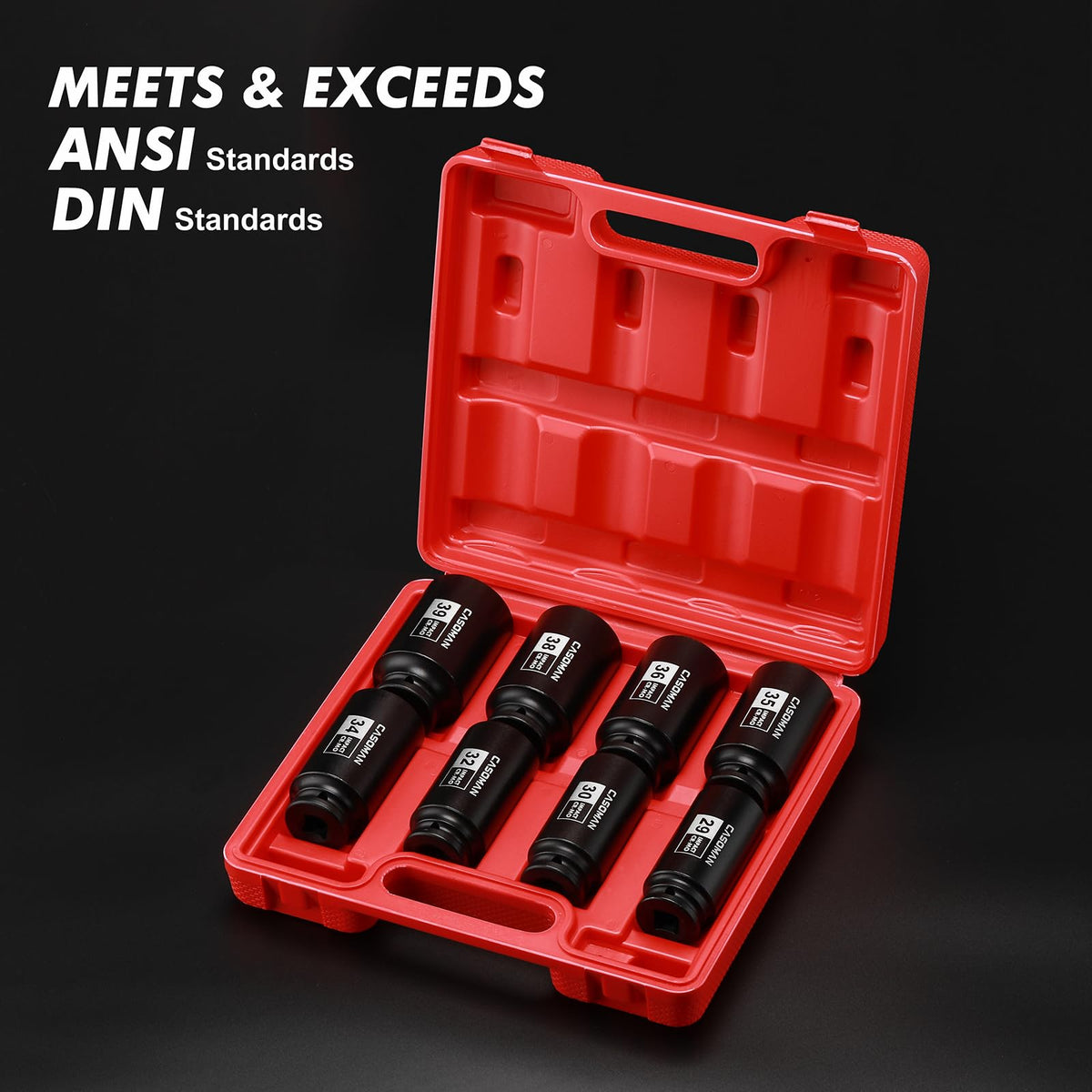 Casoman 39mm deep socket for 12-point fasteners, engineered for impact tool compatibility.