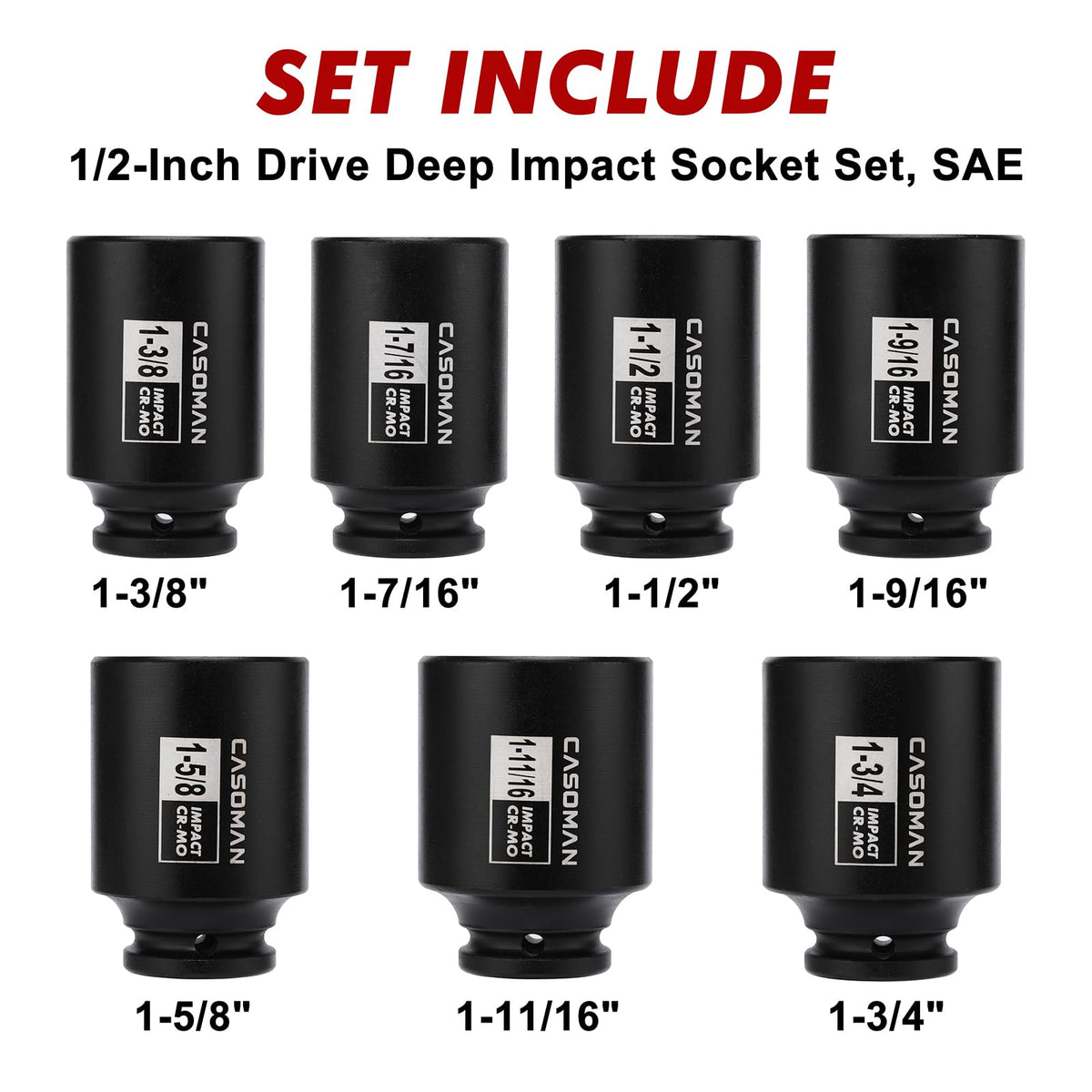 CASOMAN deep spindle axle nut socket in 1-3/8 inch size reaches deep nuts