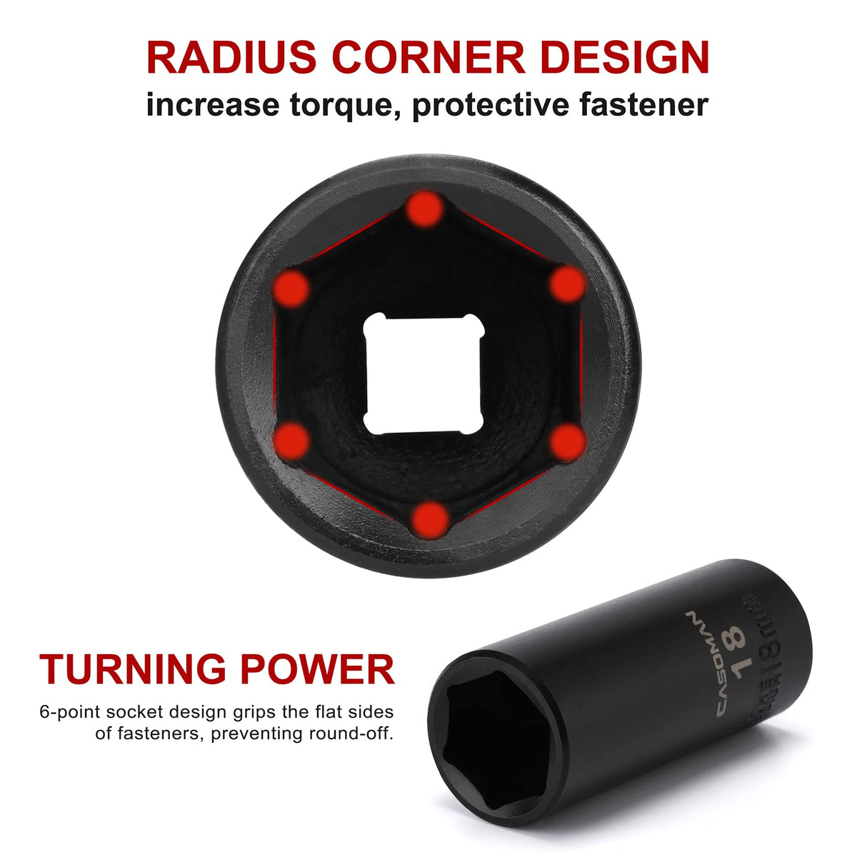 CASOMAN drive extensions 3 and 6 inches improve reach in tight spaces.