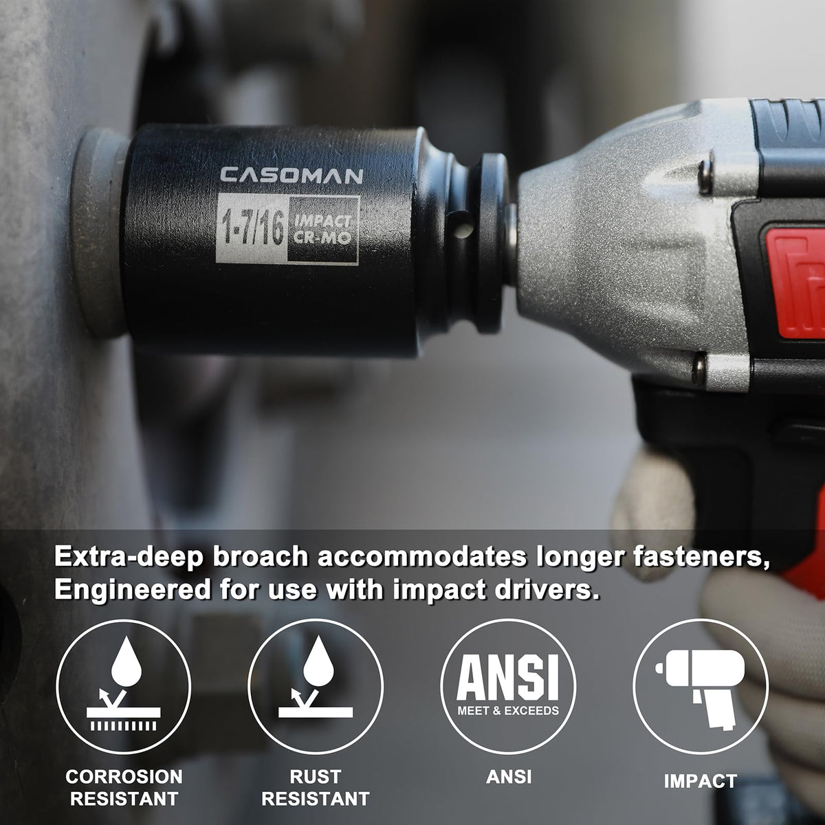 CASOMAN impact-ready socket compatible with impact drivers