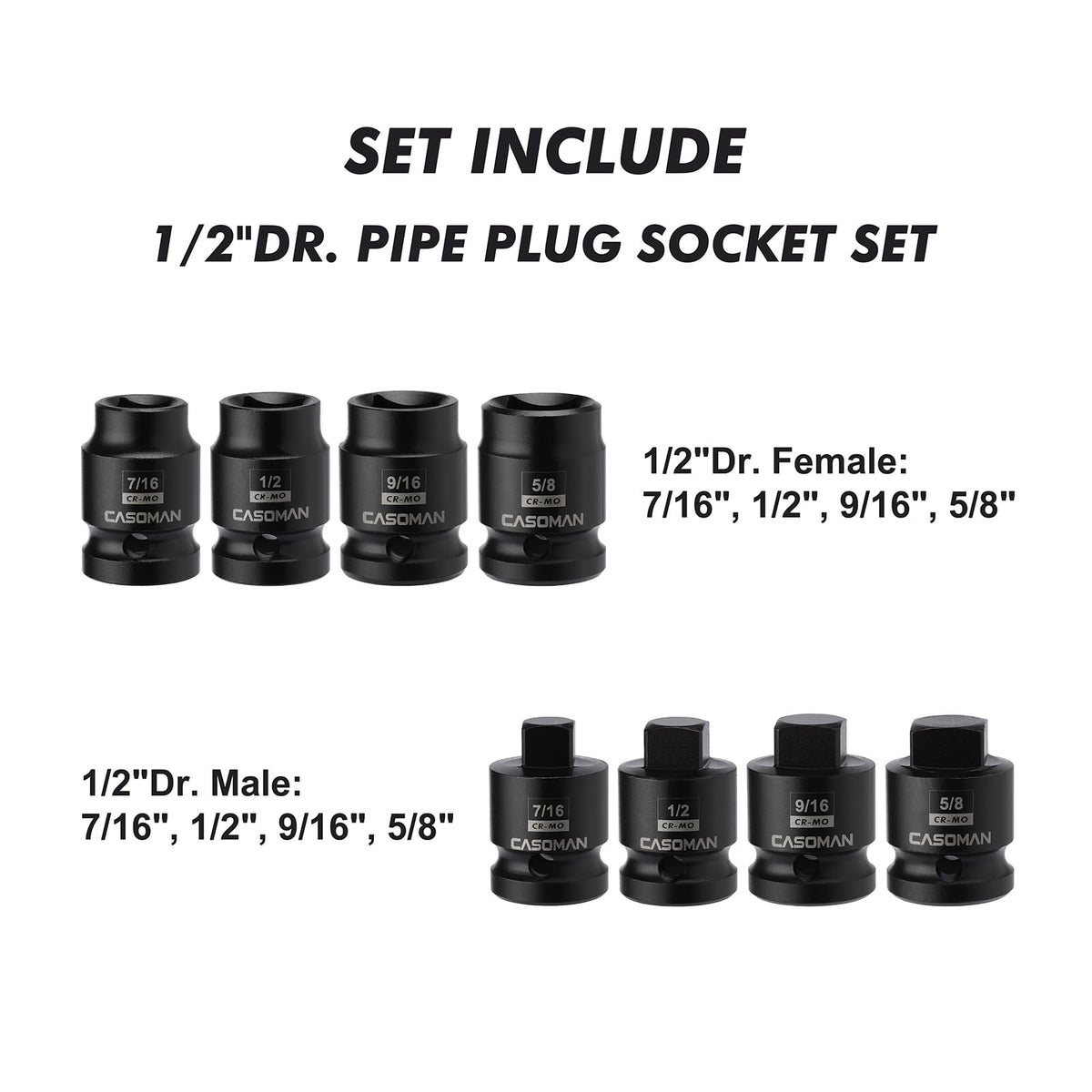 Casoman male one-half-inch pipe plug ready for reliable tool alignment.