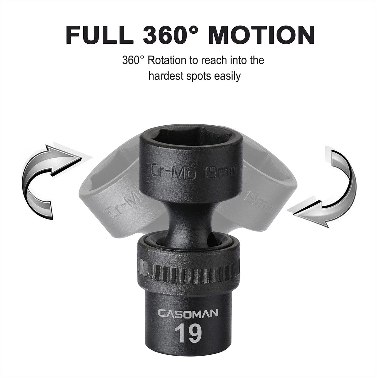 CASOMAN 10–19mm shallow sockets cover common metric fasteners.
