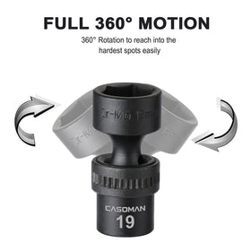 CASOMAN 10–19mm shallow sockets cover common metric fasteners.