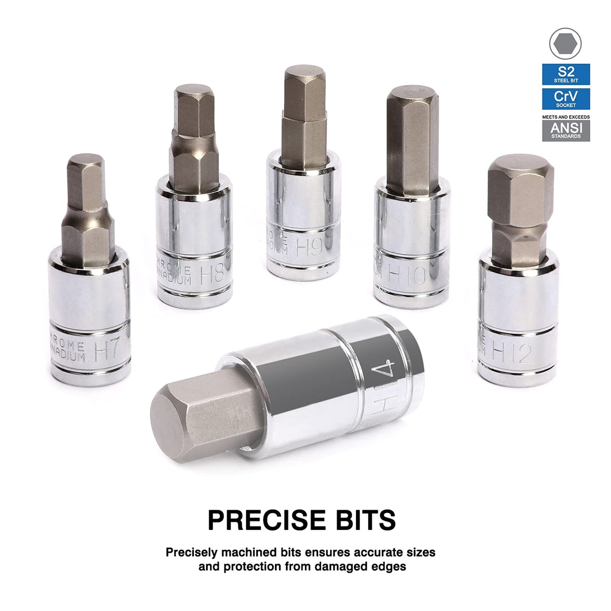 SAE hex sockets range from 5/64 to 3/4 inch for imperial sizes