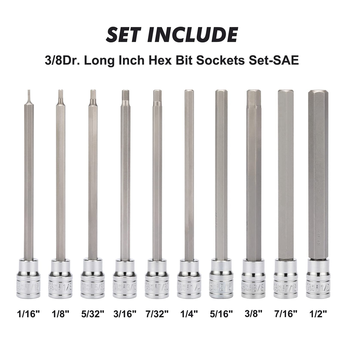 Casoman SAE sizes 1/16 to 1/2 for versatile fastener access.