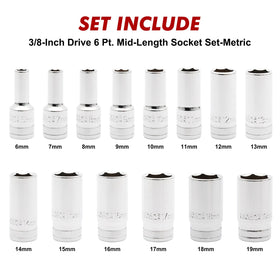 CASOMAN 14pc mid-length sockets, side view, compact design for tight-space work.