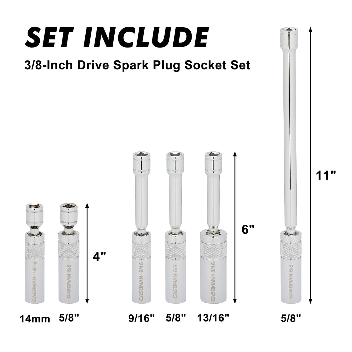 CASOMAN spark plug socket 360 swivel in 6-inch length for tight spaces