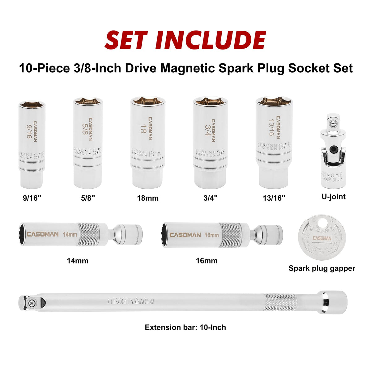 CASOMAN spark plug socket 5/8 inch 6PT providing strong grip during removal
