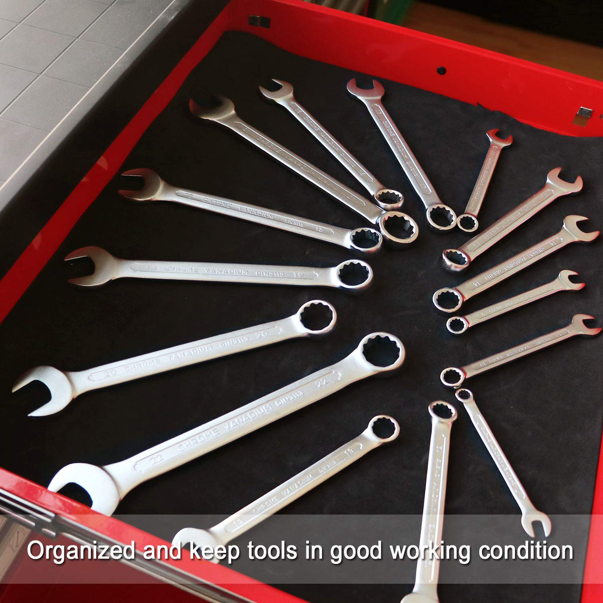 CASOMAN tool box liner is 16 inches wide for wide drawers