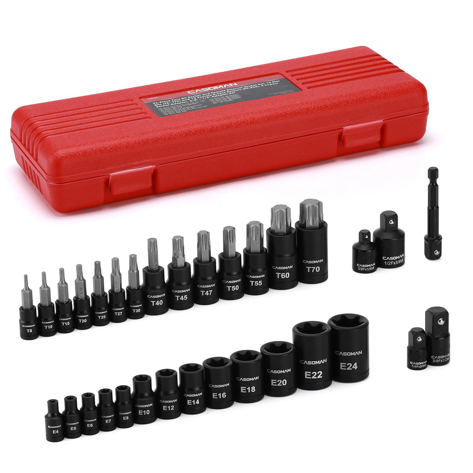 CASOMAN torx bit socket set with 14 star bits for versatile fastenings.