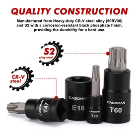 CASOMAN torx bit socket set offers 1/4–1/2 inch drive options.