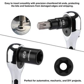 CASOMAN torx bit socket set laser-etched labels for quick size identification.