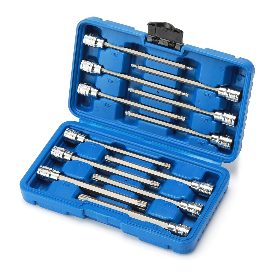 Casoman full torx socket set showing 12 pieces with long reach for deep fasteners.