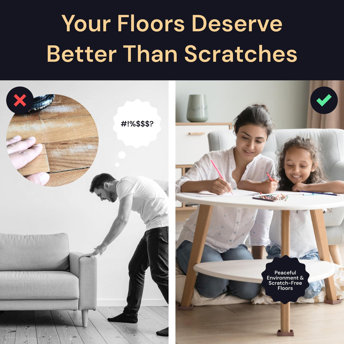 CasterMaster heavy furniture pads provide stable support for couches and tables