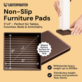 CasterMaster 3x3 brown pad under dining table leg prevents sliding.