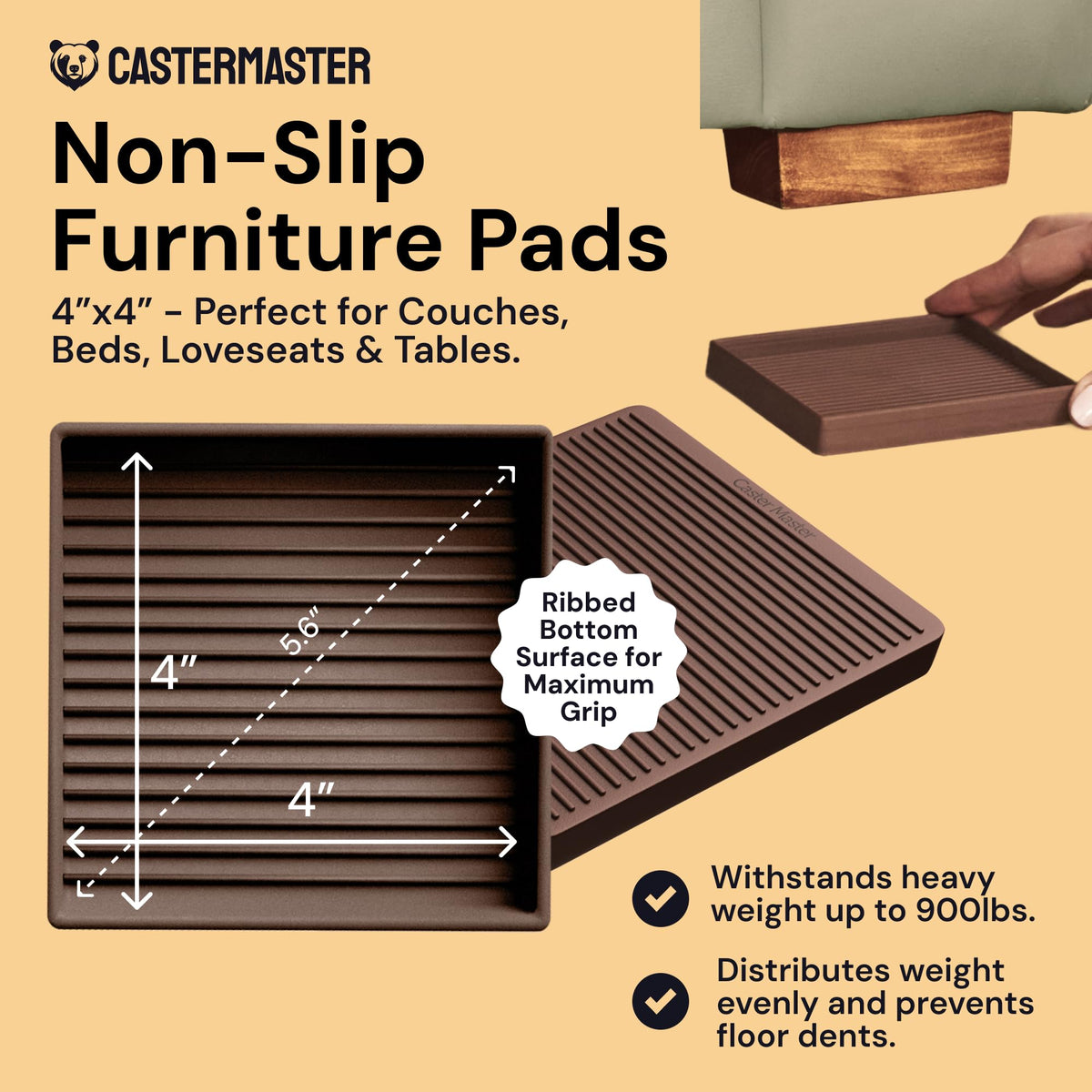 CasterMaster rubber caster cups protect hardwood and tile floors from scratches