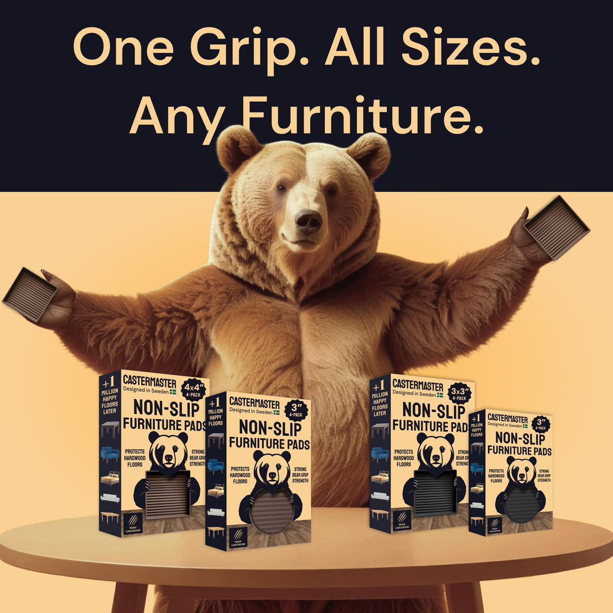 CasterMaster slip-resistance pads prevent movement on tile or wood