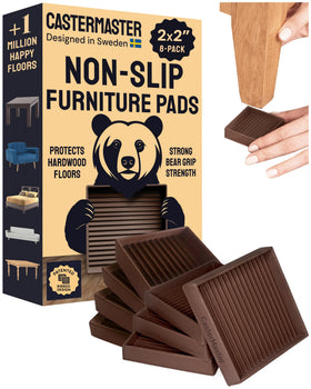 CasterMaster square rubber pad on brown finish for non-slip floor protection