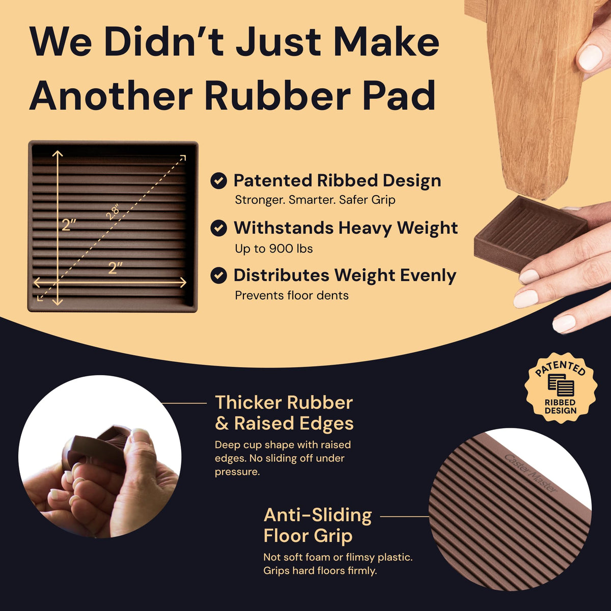 CasterMaster square rubber pad close-up texture showing durable grip