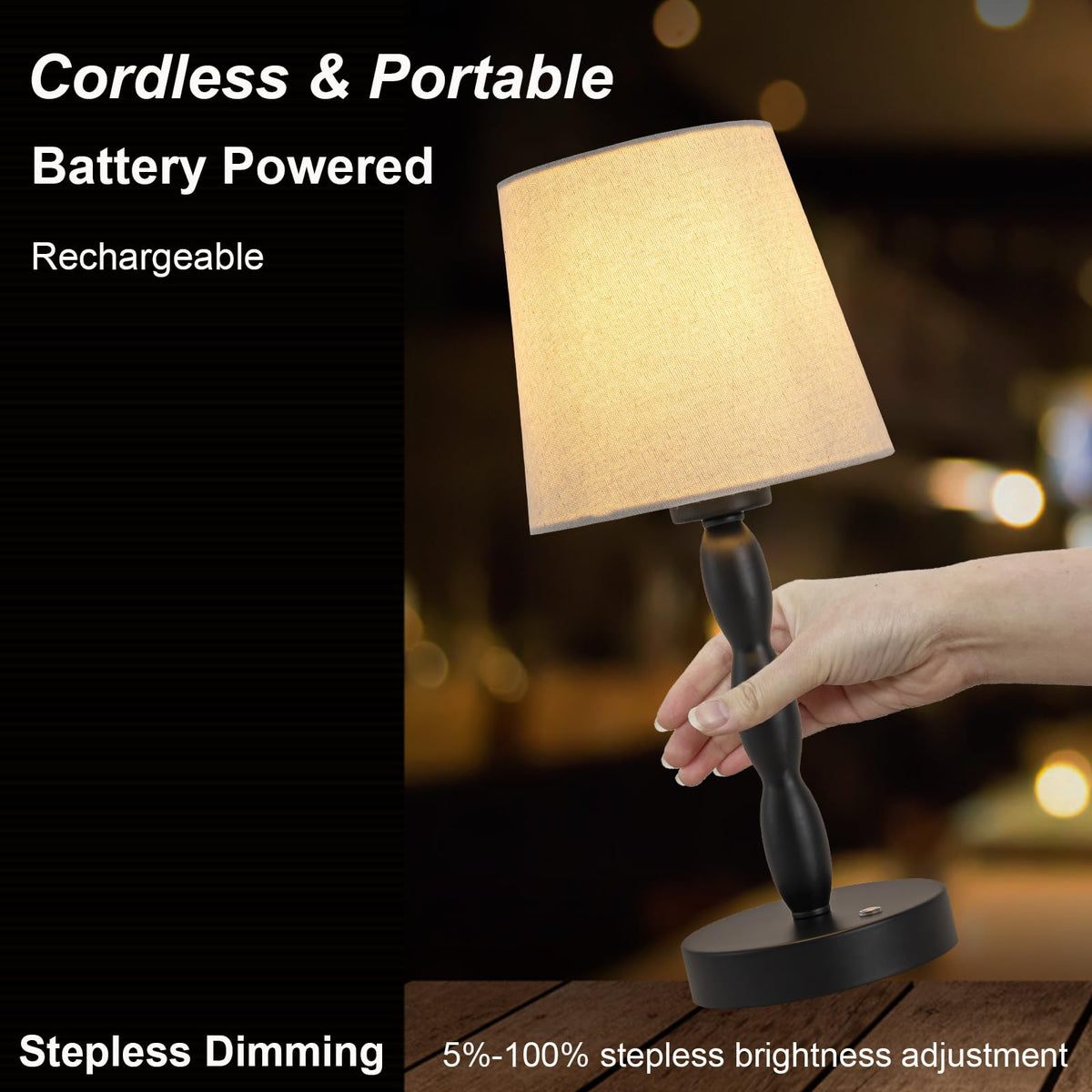 CASTLELIFE touch dimmable lamp showing stepless brightness control for mood lighting