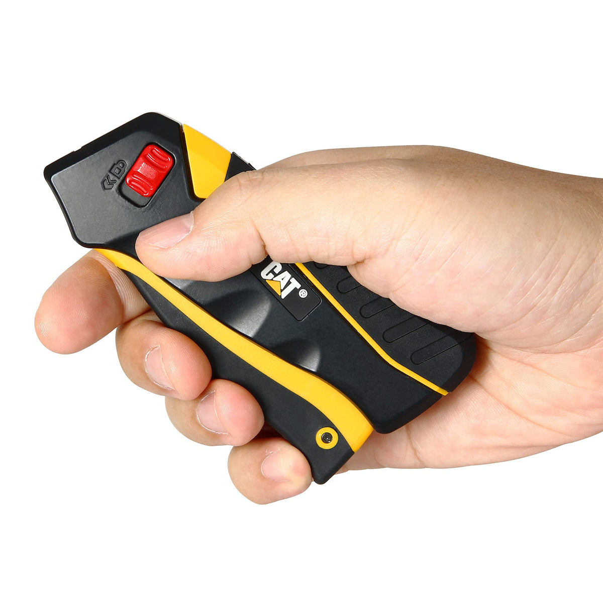 CAT box cutter in use with blade retraction for safety.