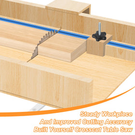 Catcan table saw sled kit assembly enables repeatable crosscuts