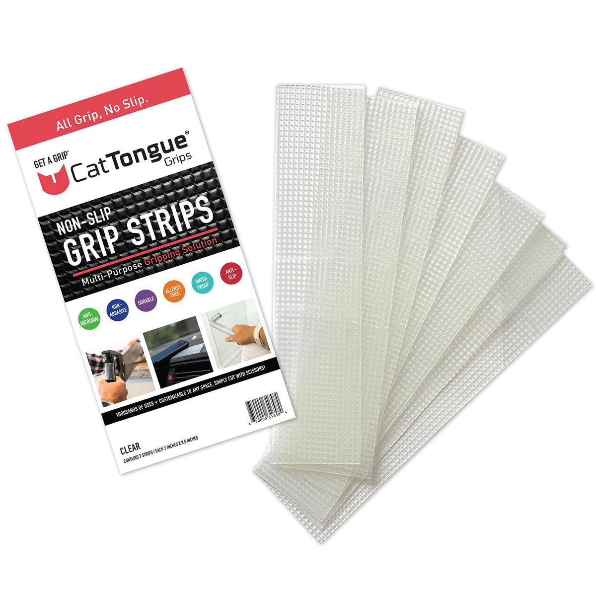 CATTONGUE GRIPS 2-inch precut strip on a stair tread boosts traction in wet conditions