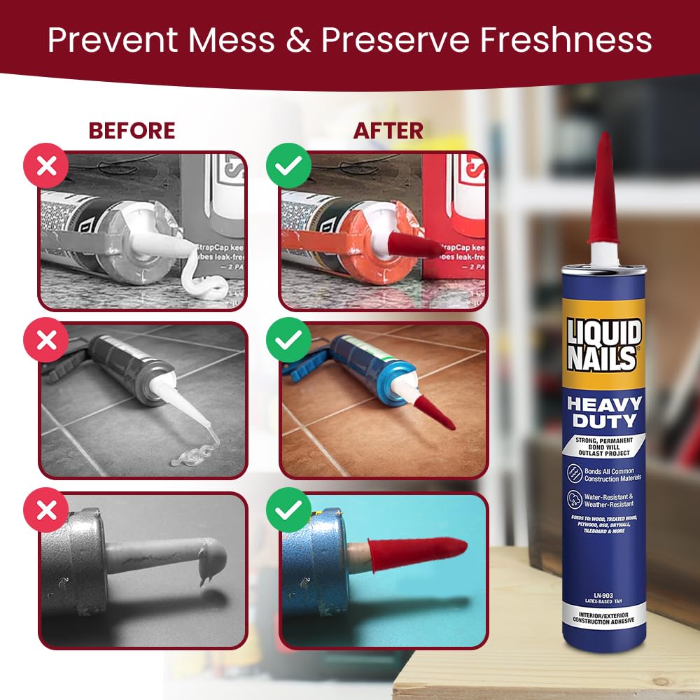Caulk saver cap keeps caulk fresh after opening.