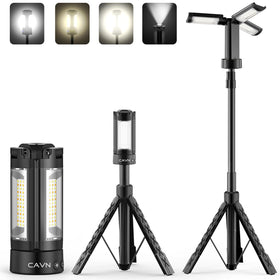 CAVN rechargeable camping light on stand delivers reliable outdoor illumination.