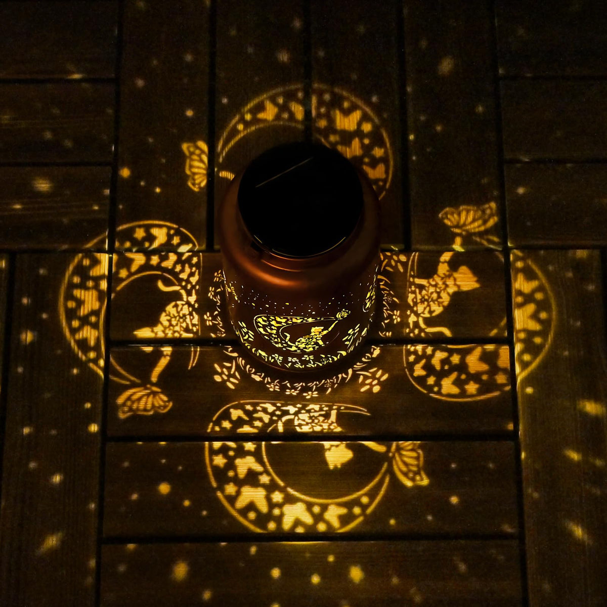 Tabletop display of Cawalap Cat Solar Lantern adding cozy yard décor