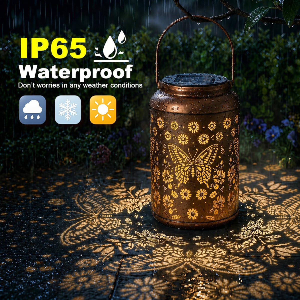 Cawalap hanging butterfly solar lantern enhances trees or porches with soft glow.
