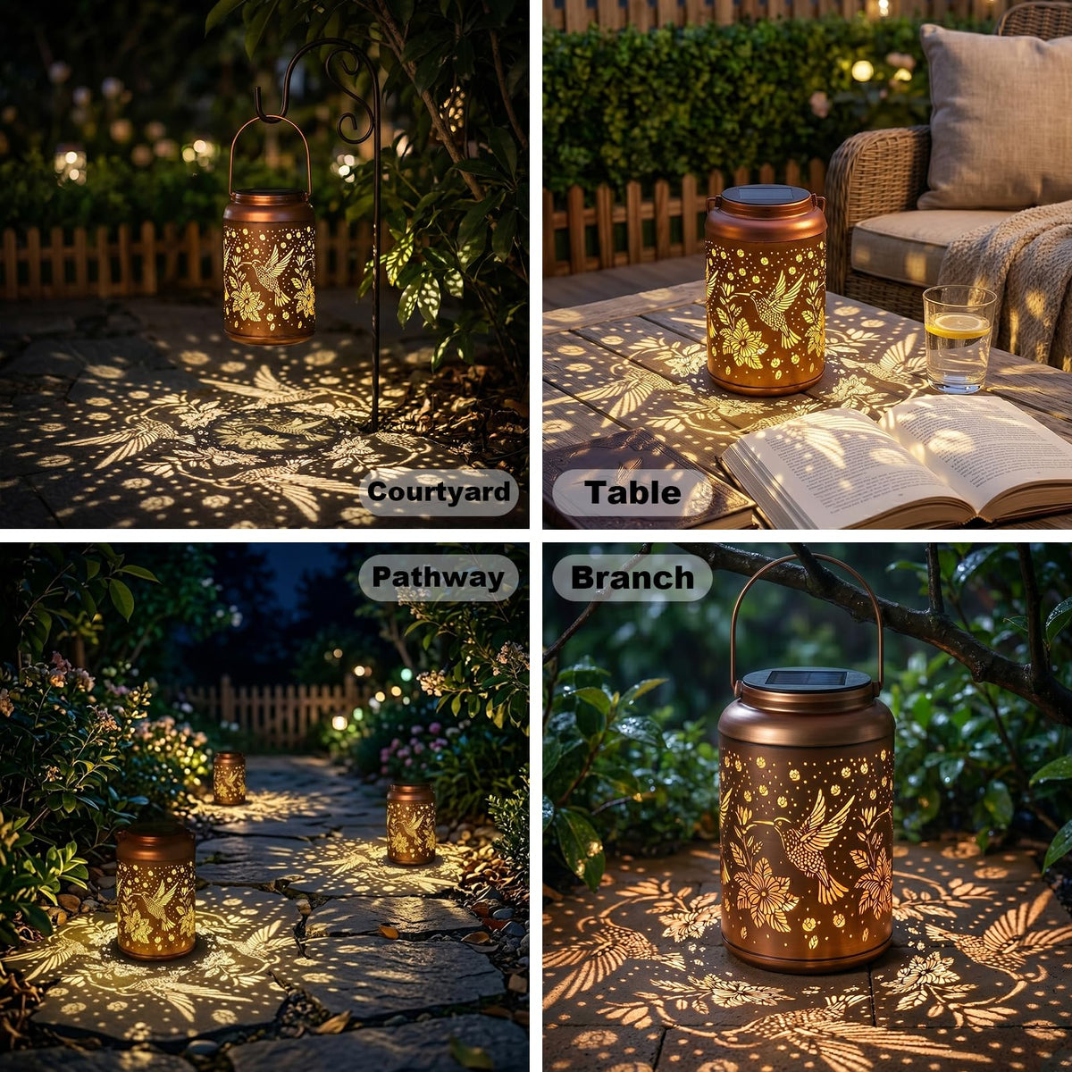Cawalap hummingbird lantern on tabletop providing soft, inviting glow